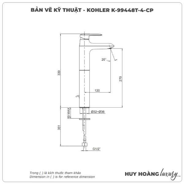 Vòi lavabo Kohler K-99448T-4-CP nóng lạnh