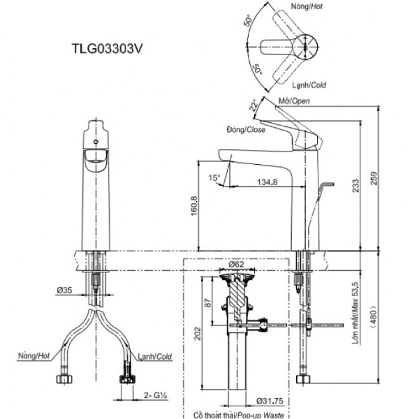 Vòi lavabo Toto TLG01304V nóng lạnh