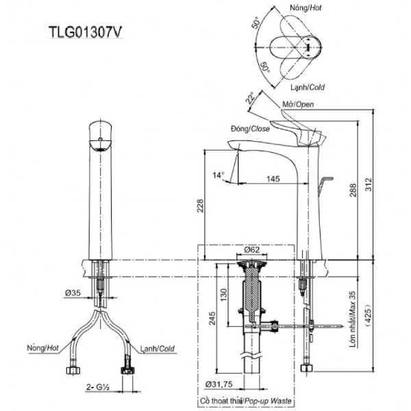 Vòi lavabo TOTO TLG01307V nóng lạnh