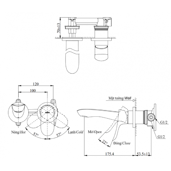 Vòi lavabo TOTO TLG01310B gắn tường 