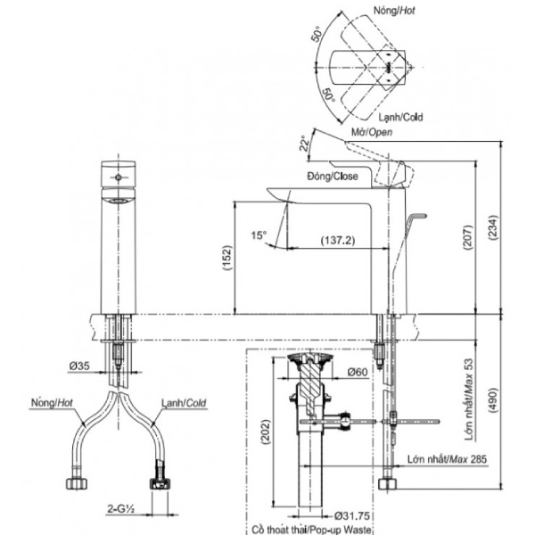 Vòi Lavabo TOTO TLG02304V Nóng Lạnh