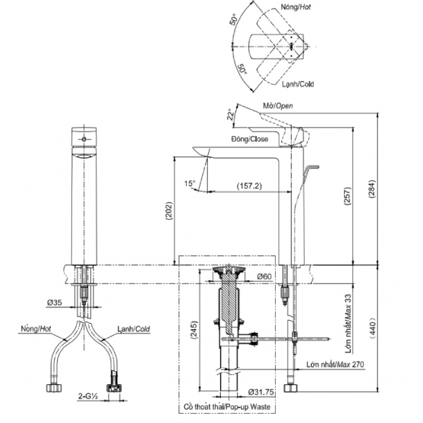 Vòi lavabo TOTO TLG02307V nóng lạnh