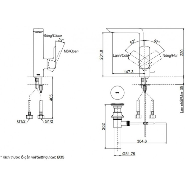 Vòi lavabo TOTO TLG02309B nóng lạnh