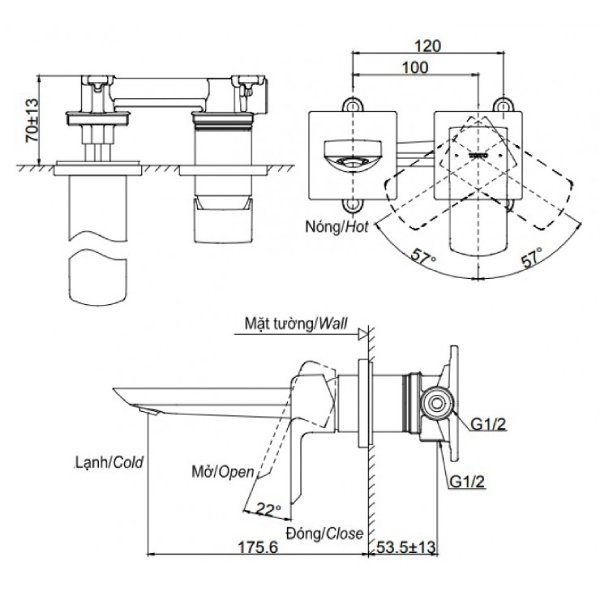 Vòi lavabo TOTO TLG02310B gắn tường