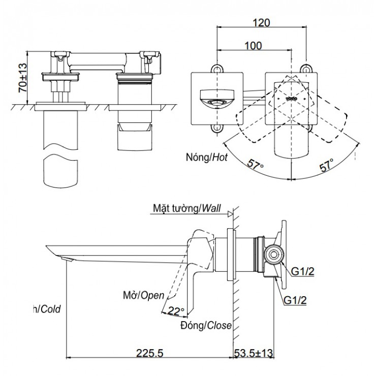 Vòi lavabo TOTO TLG02311B gắn tường