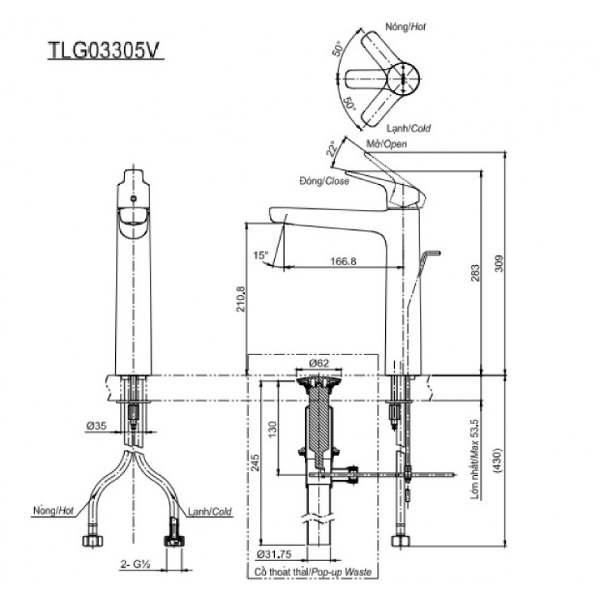 Vòi Lavabo TOTO TLG03305V Nóng Lạnh