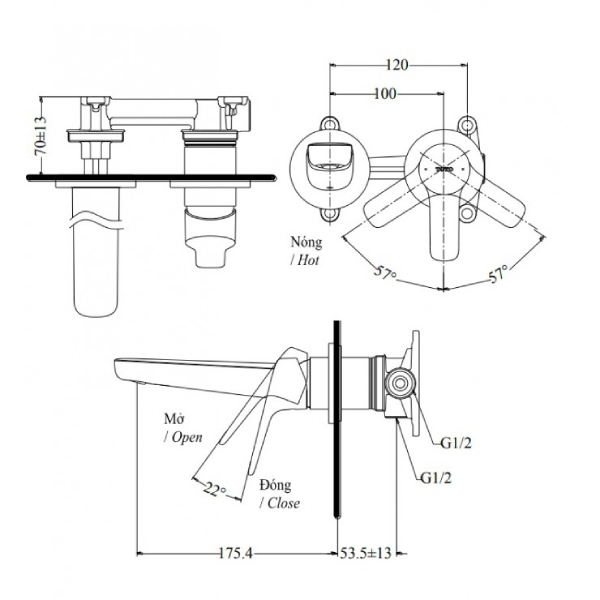 Vòi lavabo Toto TLG03307B âm tường