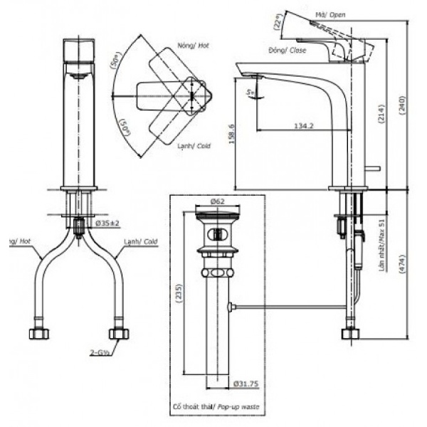 Vòi Lavabo TOTO TLG07303V Nóng Lạnh