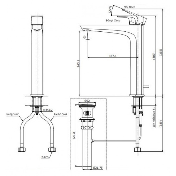 Vòi Lavabo TOTO TLG07305V Nóng Lạnh