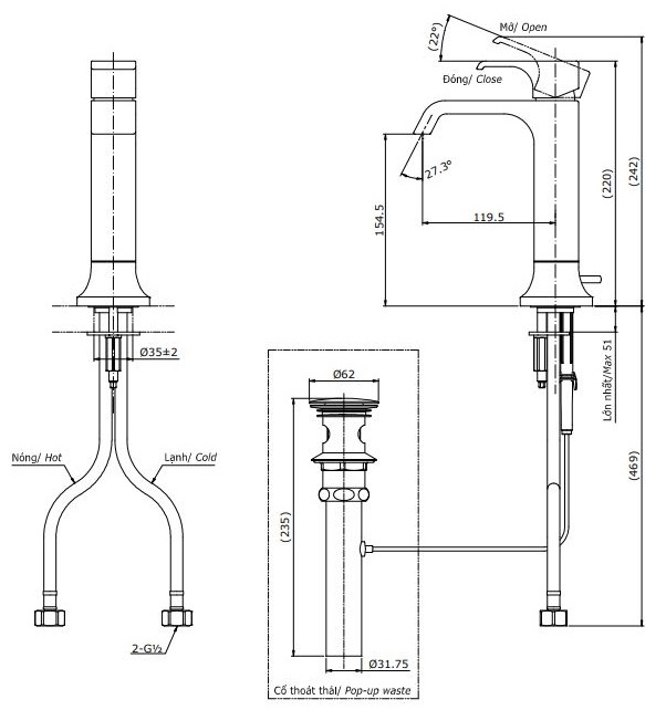 Vòi lavabo TOTO TLG08303V nóng lạnh 