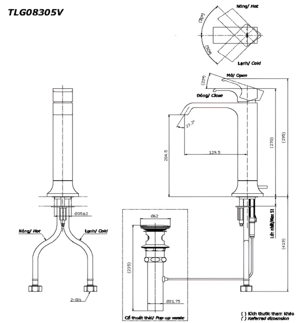 Vòi Lavabo TOTO TLG08305V Nóng Lạnh 3 Vòi lavabo TOTO TLG08305V nóng lạnh