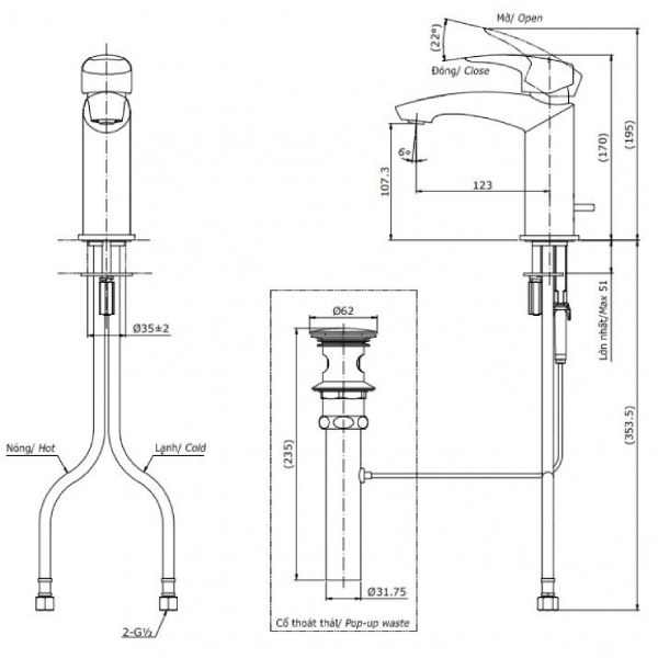 Vòi lavabo TOTO TLG09301V nóng lạnh
