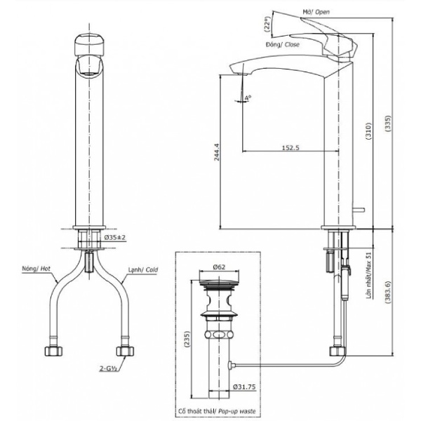 Vòi lavabo TOTO TLG09305V nóng lạnh