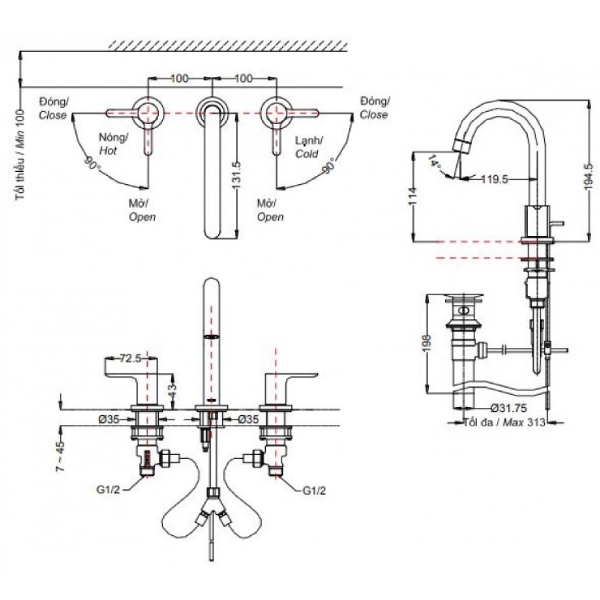 Vòi lavabo TOTO TLS01201B