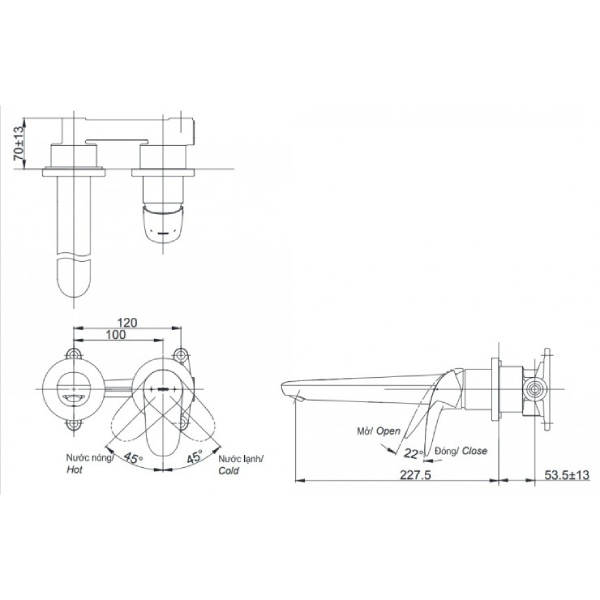Vòi lavabo Toto TLS03307B gắn tường 