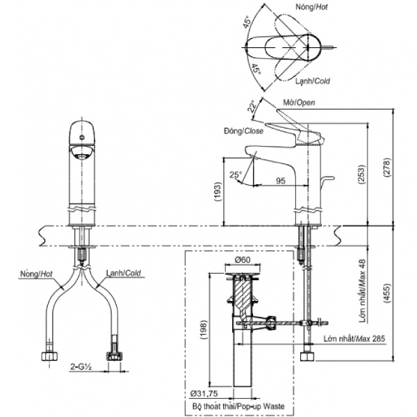 Vòi Lavabo TOTO TLS04304V Nóng Lạnh Cổ Cao 3 Vòi lavabo Toto TLS04304V nóng lạnh cổ cao