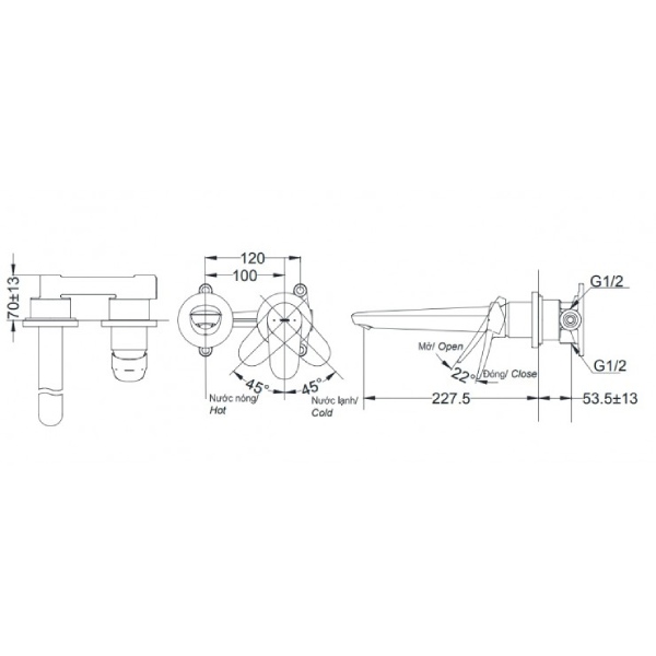 Vòi Lavabo TOTO TLS04309B Gắn Tường