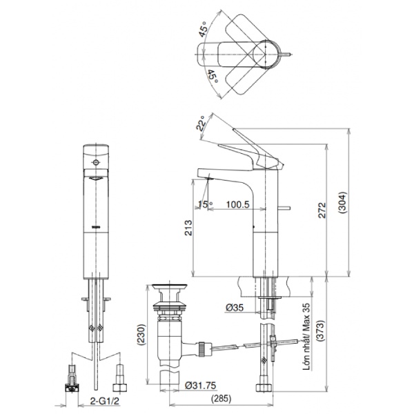 Vòi lavabo Toto TTLR302FV-1 nóng lạnh