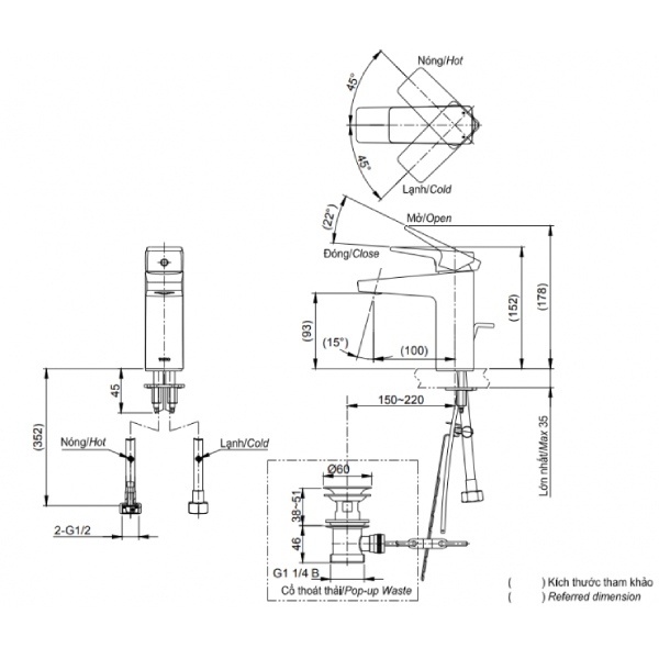 Vòi Lavabo Toto TVLM108RU Nóng Lạnh