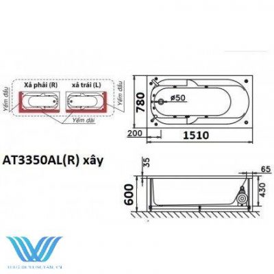 Bồn Tắm Caesar AT3350AL/AR Không Chân Yếm