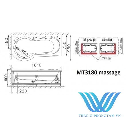 Bồn Tắm Massage Caesar MT3180L/R