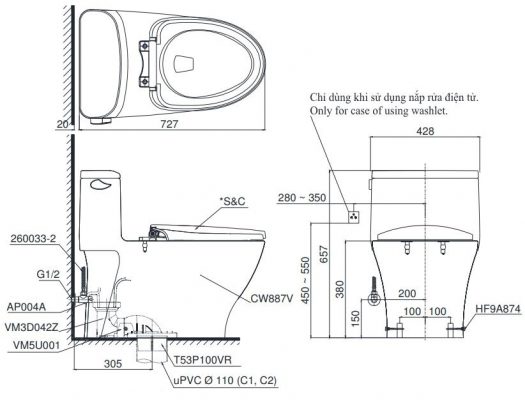 BỒN CẦU TOTO MS887CRW12 ( MS887CRW12 ) 1 ban-ve-bon-cau-toto-ms887cw12