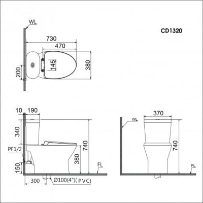 Bồn Cầu Điện Tử CAESAR CD1320/TAF400H 2 Khối 1 ban-ve-thong-so-bon-cau-hai-khoi-caesar-cd1320-1