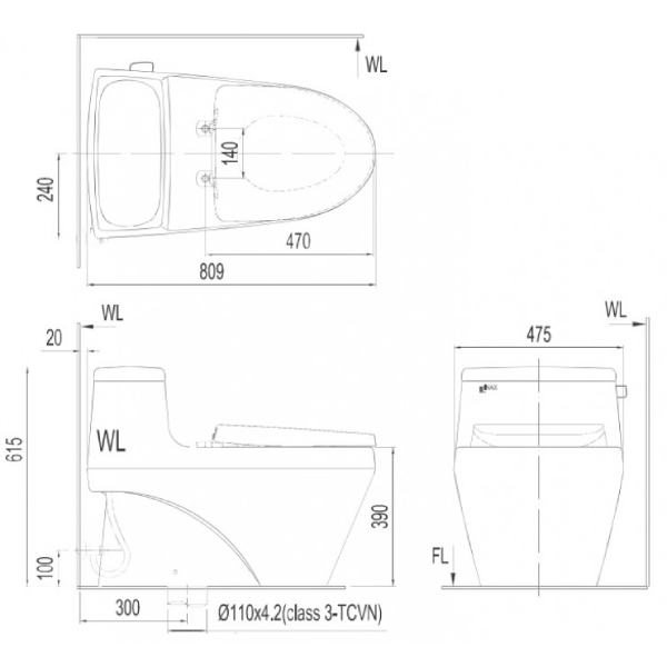 Bồn Cầu 1 Khối Inax AC-1135VN 3 Bồn cầu 1 khối Inax AC-1135VN