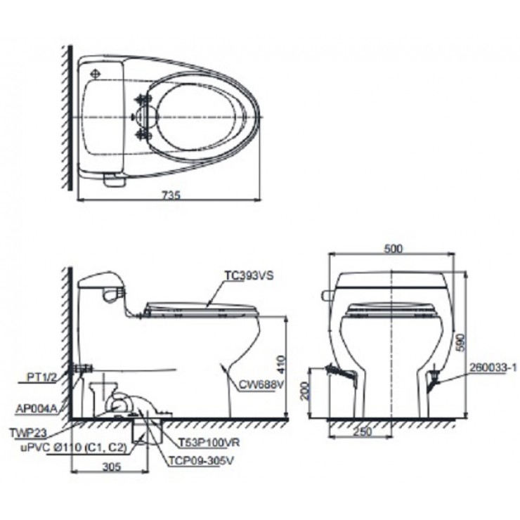 Bồn cầu Toto MS688T8