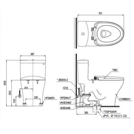 Bồn cầu TOTO MS855DT3