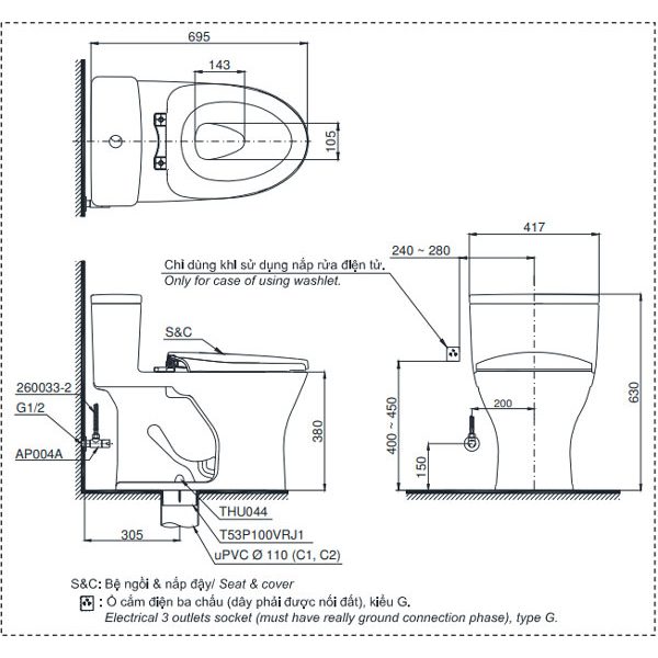 Bồn Cầu 1 Khối Toto MS855DT8 4 Bồn Cầu Toto MS855DT8