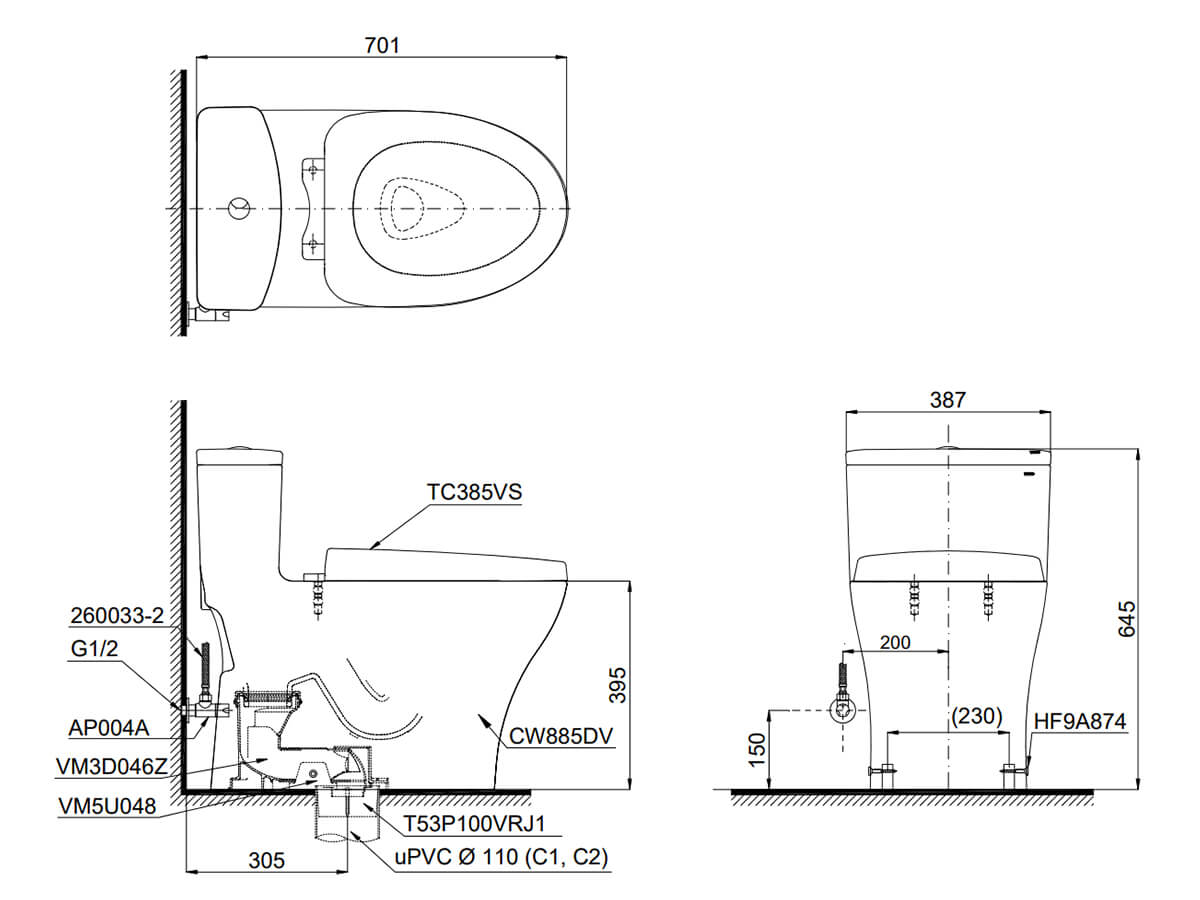 Bồn Cầu Toto MS885DT3