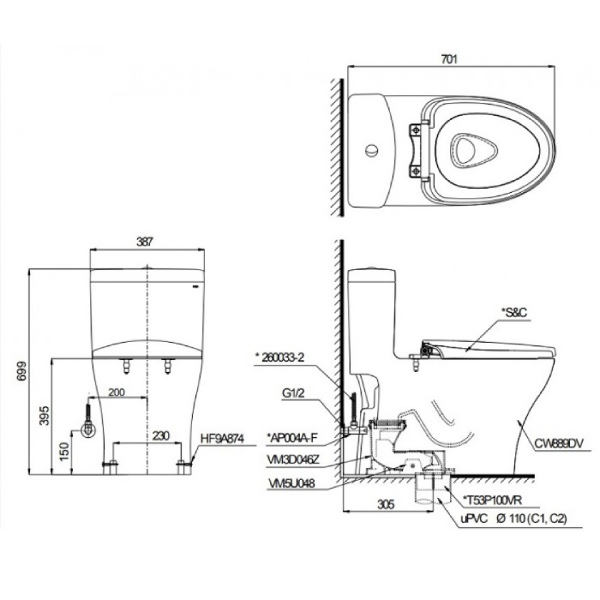 Bồn cầu MS889DRT3