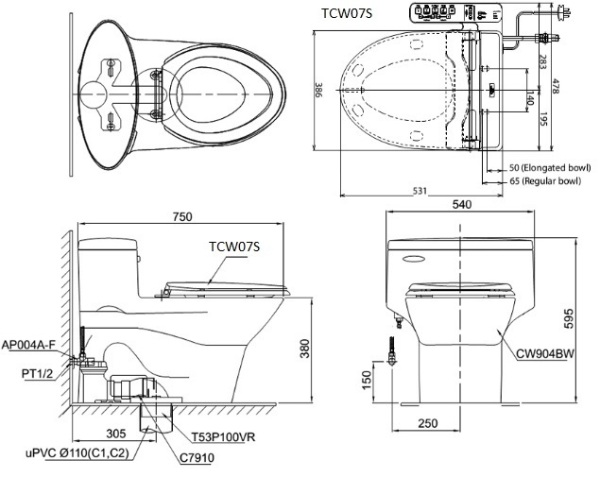 Bồn cầu 1 khối TOTO MS904E2