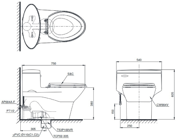 Bồn Cầu 1 Khối Toto MS904T8