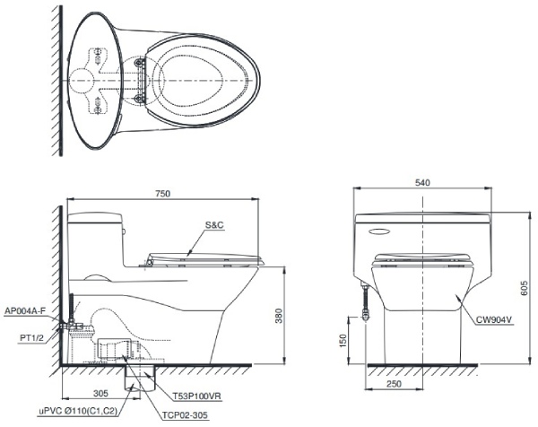 Bồn cầu 1 khối Toto MS904T8