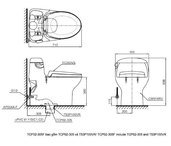 Bồn Cầu 1 Khối Toto MS914RT2 3 Bồn cầu TOTO MS914RT2