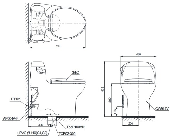 Bồn Cầu 1 Khối Toto MS914RT3 4 Bồn Cầu 1 Khối Toto MS914RT3