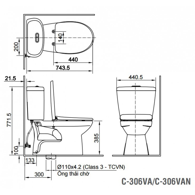 Bồn Cầu 2 Khối Inax C-306VAN