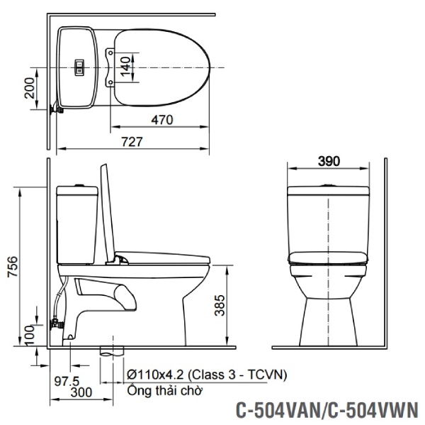 Bồn Cầu 2 Khối Inax C-504VAN