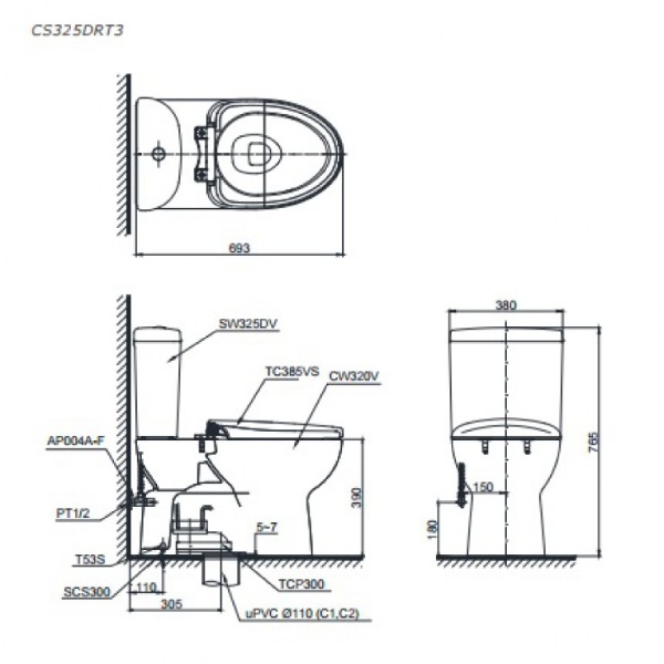 bồn cầu Toto CS325DRT3