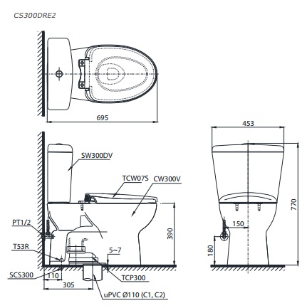 bồn cầu 2 khối TOTO CS300DRE4