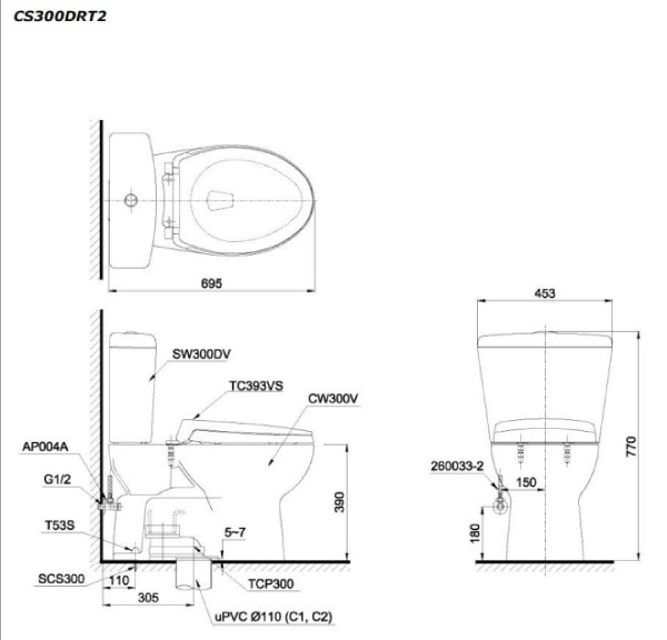 Bồn cầu 2 khối Toto CS300DRT8