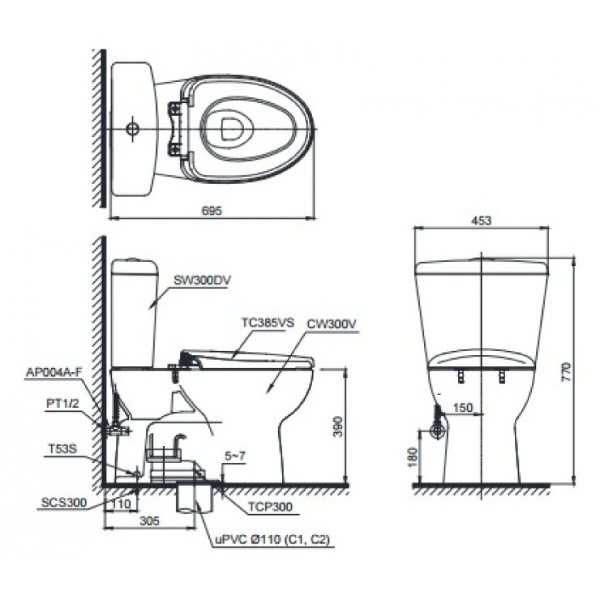 Bồn Cầu 2 Khối Toto CS300DT2Y1 4 Bồn cầu Toto CS300DT2Y1