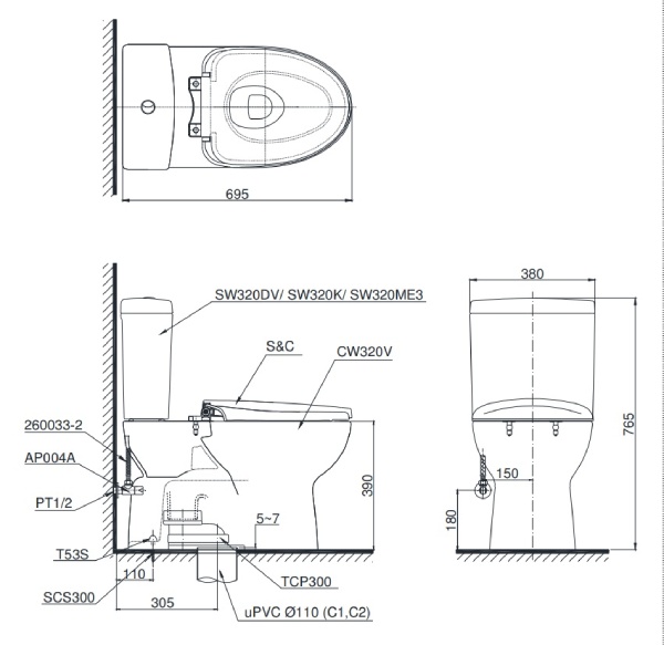 Bồn Cầu 2 Khối Toto CS320DRE4