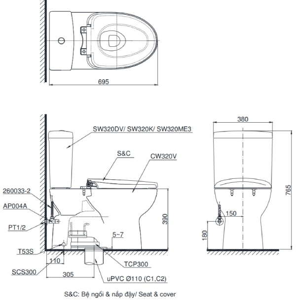 Bồn Cầu 2 Khối Toto CS325DRE2
