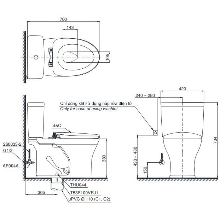 Bồn cầu 2 khối TOTO CS735DE2