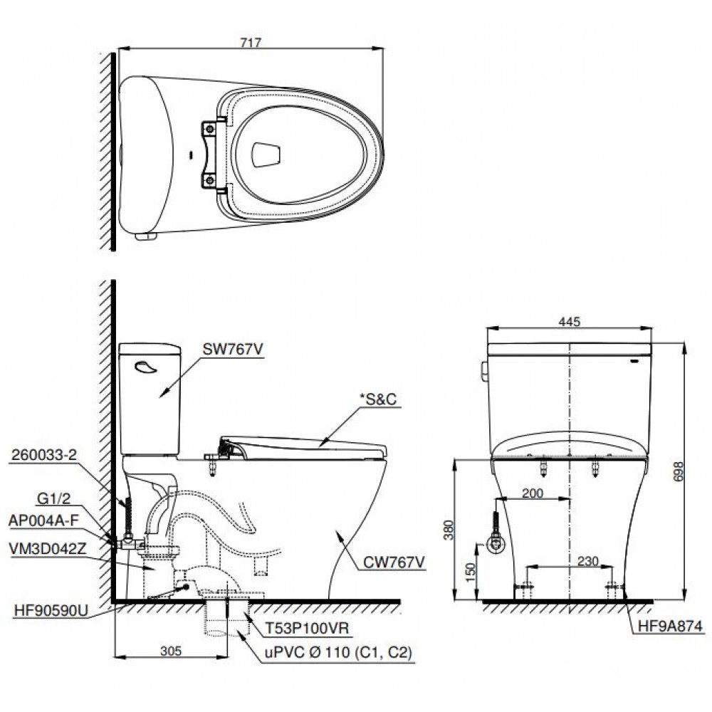 Bồn Cầu 2 Khối Toto CS767RT8 3 Bồn Cầu Toto CS767RT8