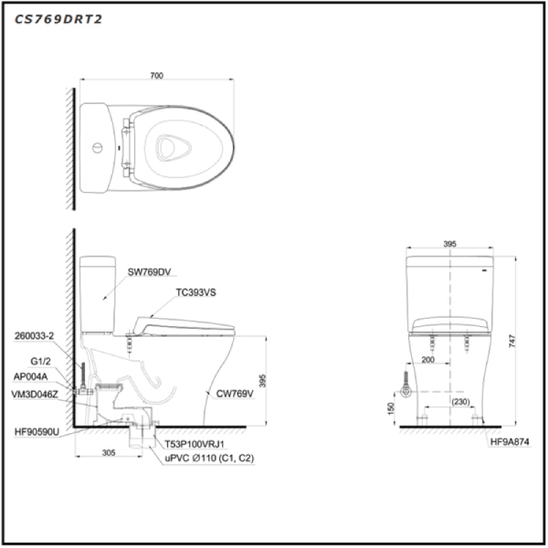 Bồn cầu TOTO CS769DRT2