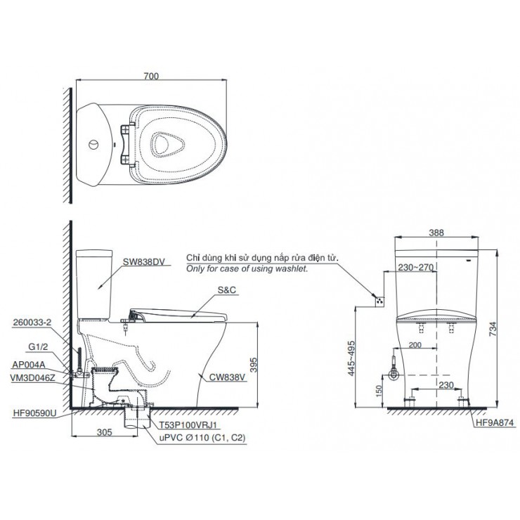 Bồn Cầu 2 Khối Toto CS838DE4 